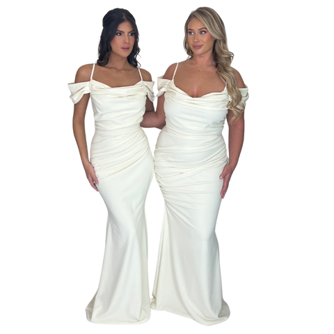 VIENNA RUCHED FISHTAIL W/ SLEEVES (Made to measure & available in 20+ colours)