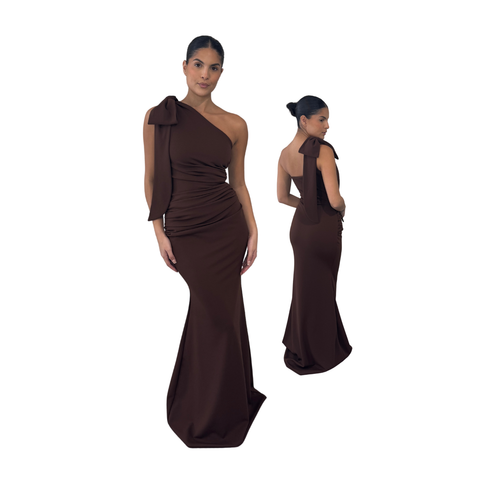 BOW SHOULDER THEA RUCHED FISHTAIL (30 colours available) Bridesmaid by JB BOW SHOULDER THEA RUCHED FISHTAIL (30 colours available) Bridesmaid by JB