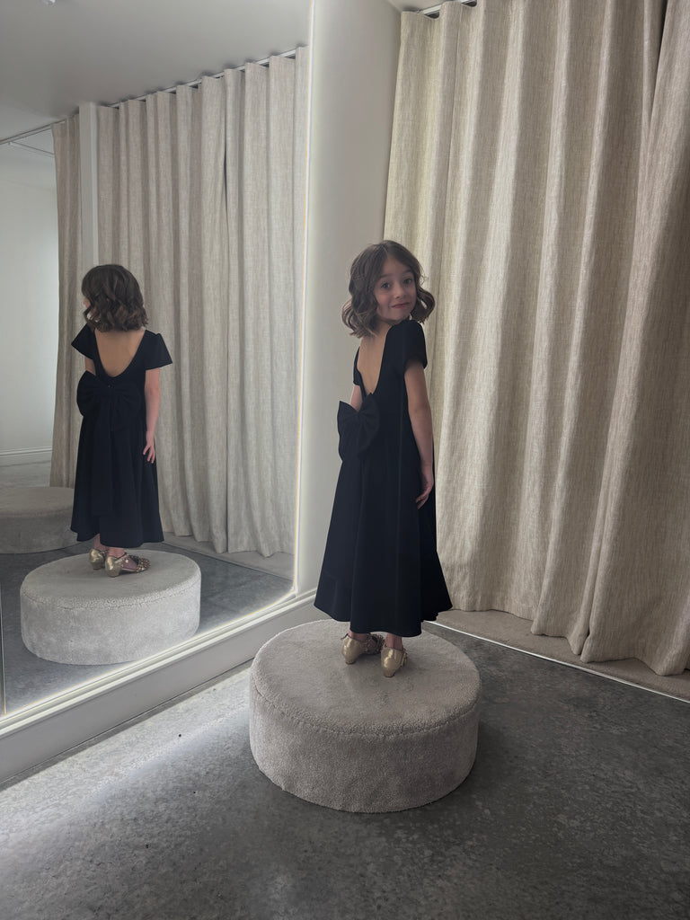 DARCY JUNIOR DRESS WITH SLEEVES & BOW (30 colours available)